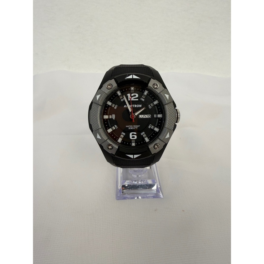 Armitron Pro Sport Mens Watch Black Grey Resin Strap 330FT Water Resist 20/5292